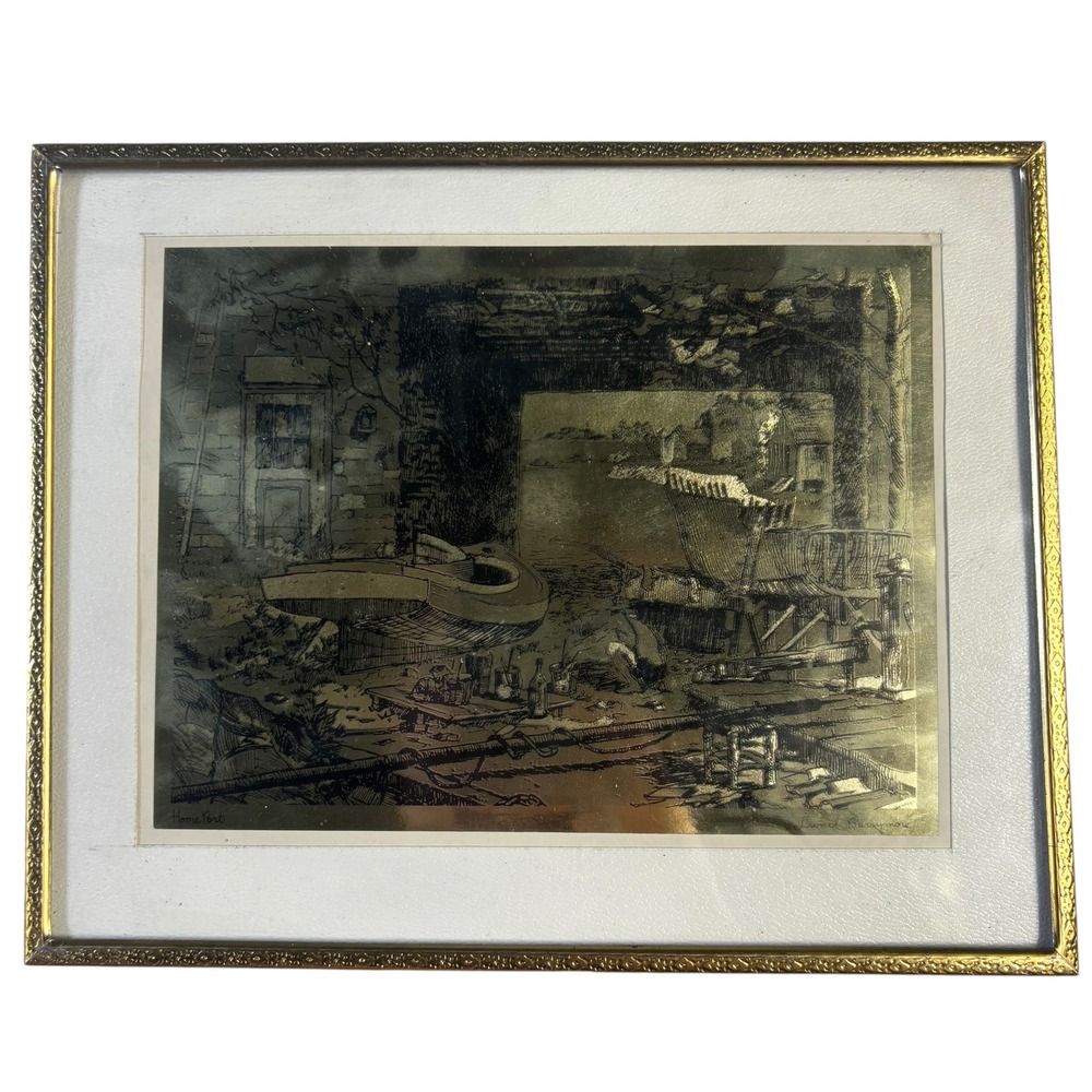 Lionel Barrymore Home Port Gold Foil Etching Vintage Nautical Framed Art 8x10
